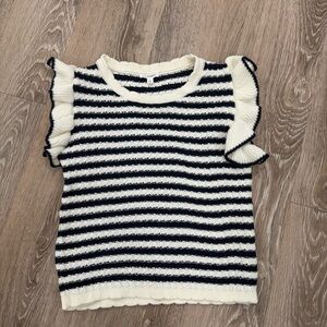Blu Pepper Navy and Cream Striped Ruffle Sweater